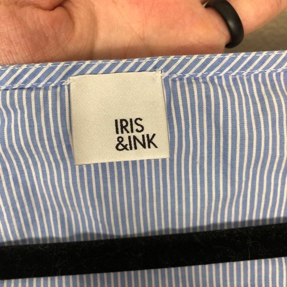 iris & ink collarless button down blouse striped - Picture 5 of 8